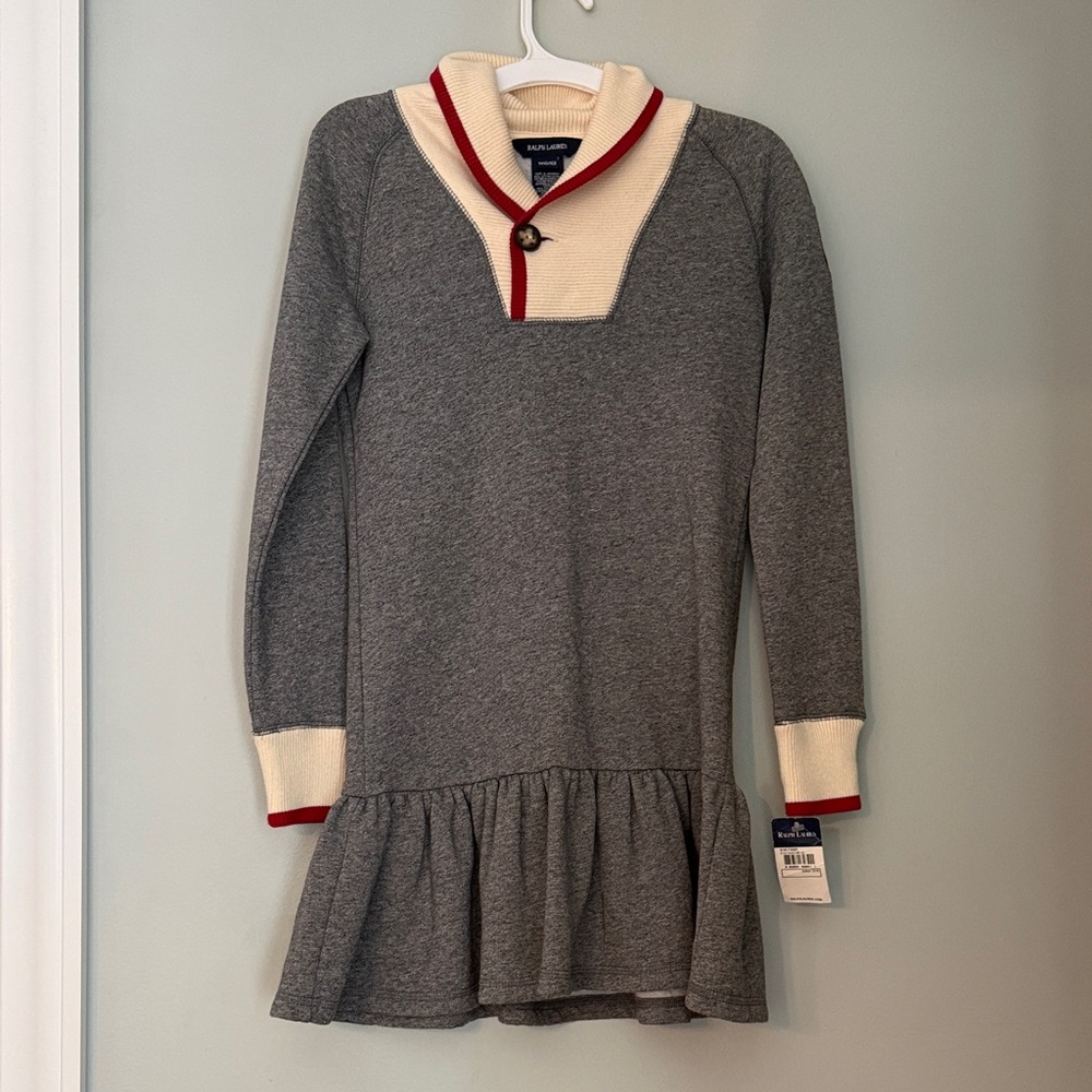 Ralph Lauren Girls size M (8/10) Gray  Dress with Cream and Red Details